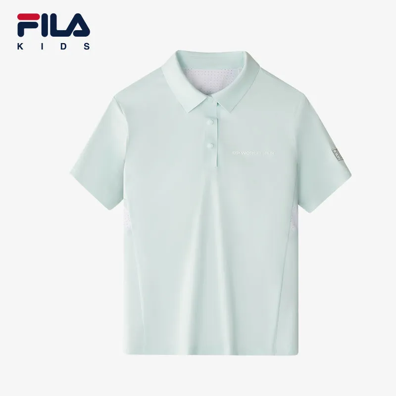 (130-165cm) FILA KIDS PERFORMANCE GOLF Girl's Short Sleeve Polo in Light Green