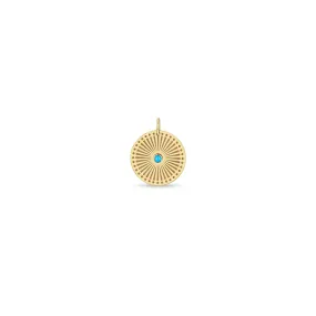 14k Single Turquoise Small Sunbeam Medallion Charm