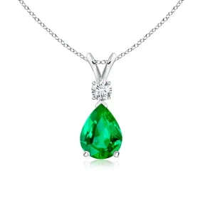 1.7 CT. Pear Shaped Emerald Solitaire Pendant with White Sapphire