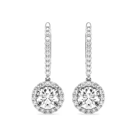 2.34 ctw Round Moissanite Pavé Halo Drop Earrings