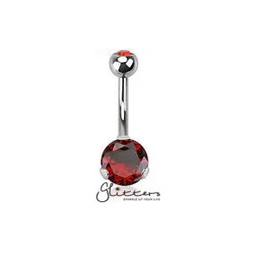 316L Surgical Steel Prong Set Cubic Zirconia Belly Button Ring-Red