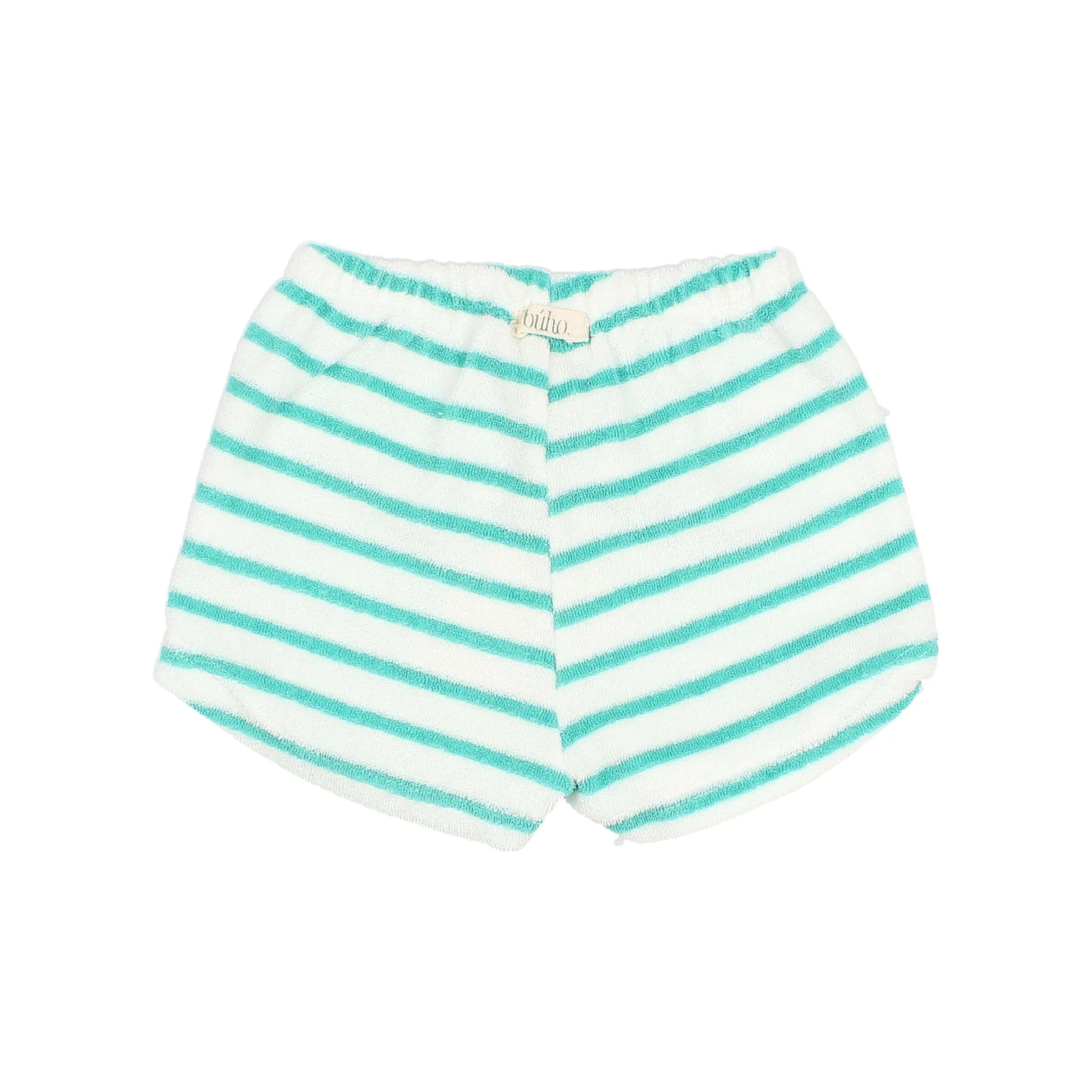 6951-TERRY STRIPES SHORTS-Pool Green