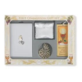 6pc. White Blessed Trinity Missal with Silver Finish Communion Symbol Gift Set