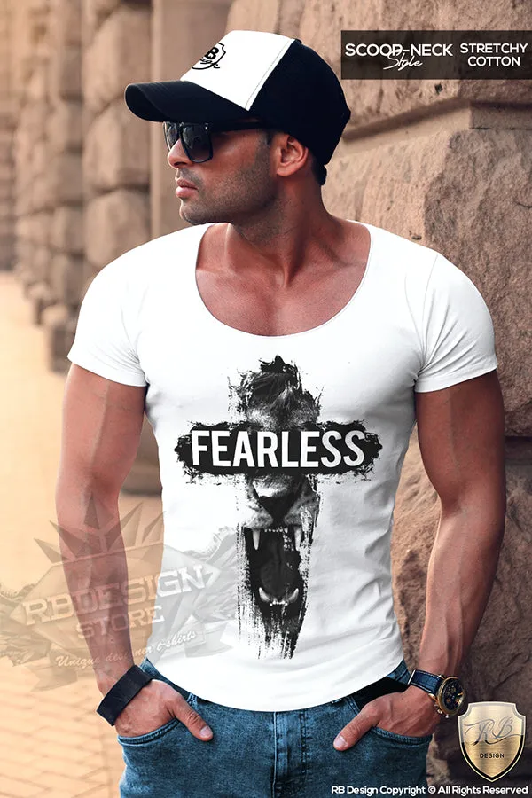 Angry Lion Cross T-shirt Men's Fashion Trendy Graphic Top MD802