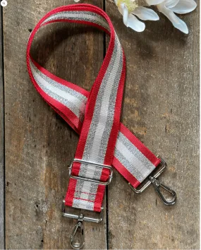 Bag Strap - Red And Silver Stripes Print