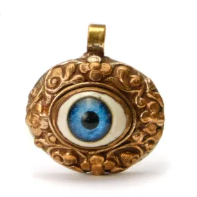 Blue Eye Evil Eye Set in Copper Pendant Oval # 54 - 2