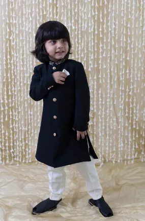 Boy Silk Sherwani-Black