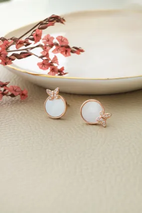 Butterfly On Mother Of Pearl Rose Gold Plated Sterling Silver Stud Earrings