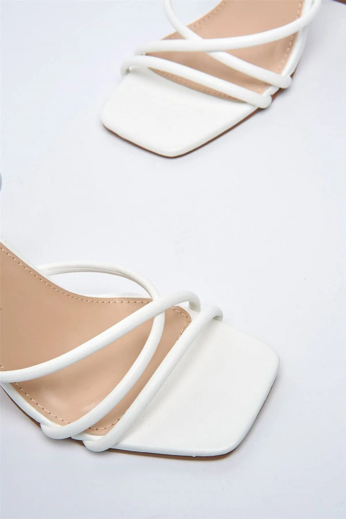 Chania Thick Strappy Block Heel Sandal in White