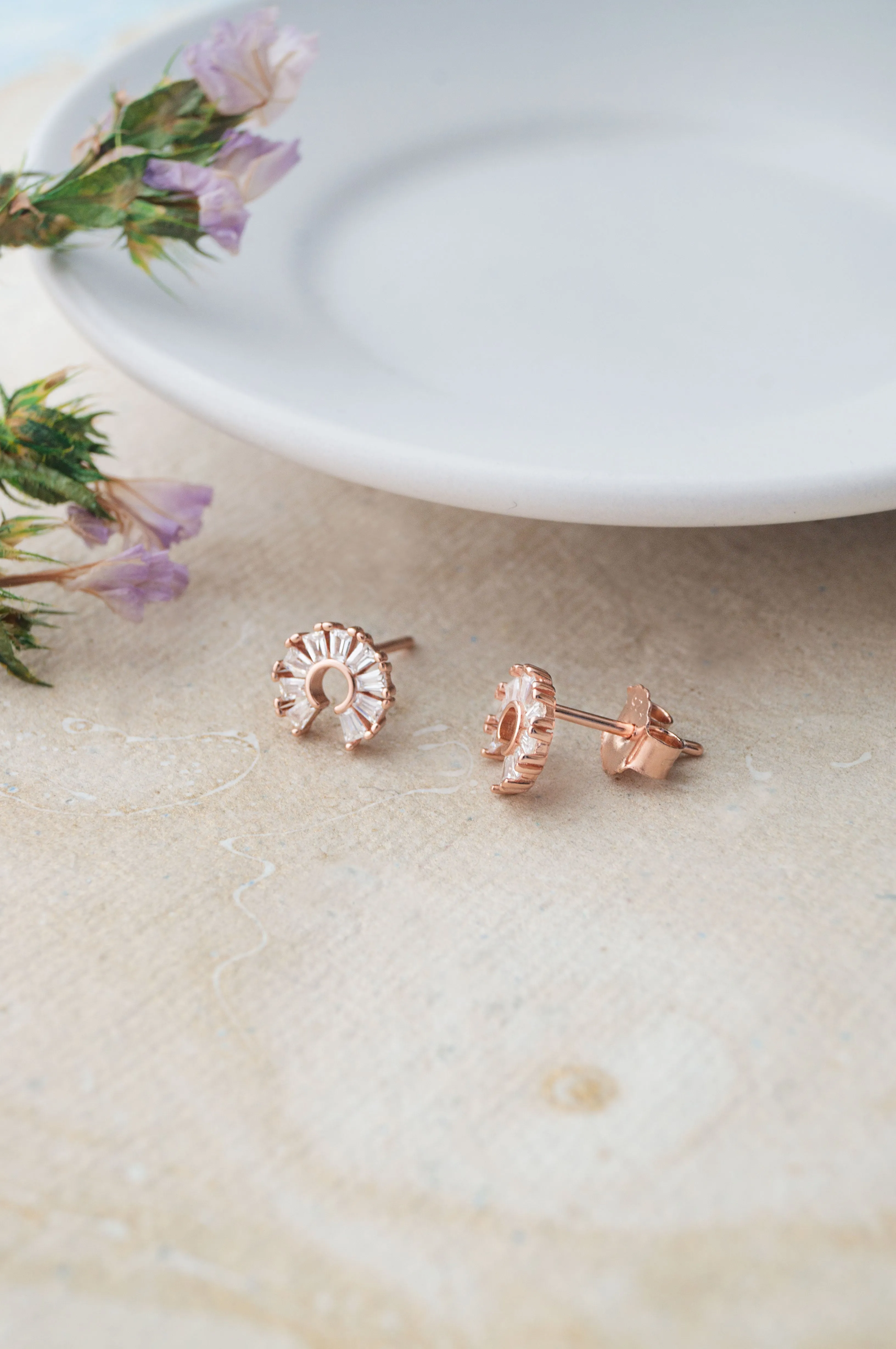 Channel Sparkle Circle Rose Gold Plated Sterling Silver Stud Earrings