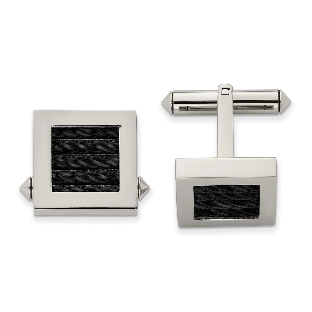 Chisel Titanium Polished Black IP-Plated Wire Cufflinks