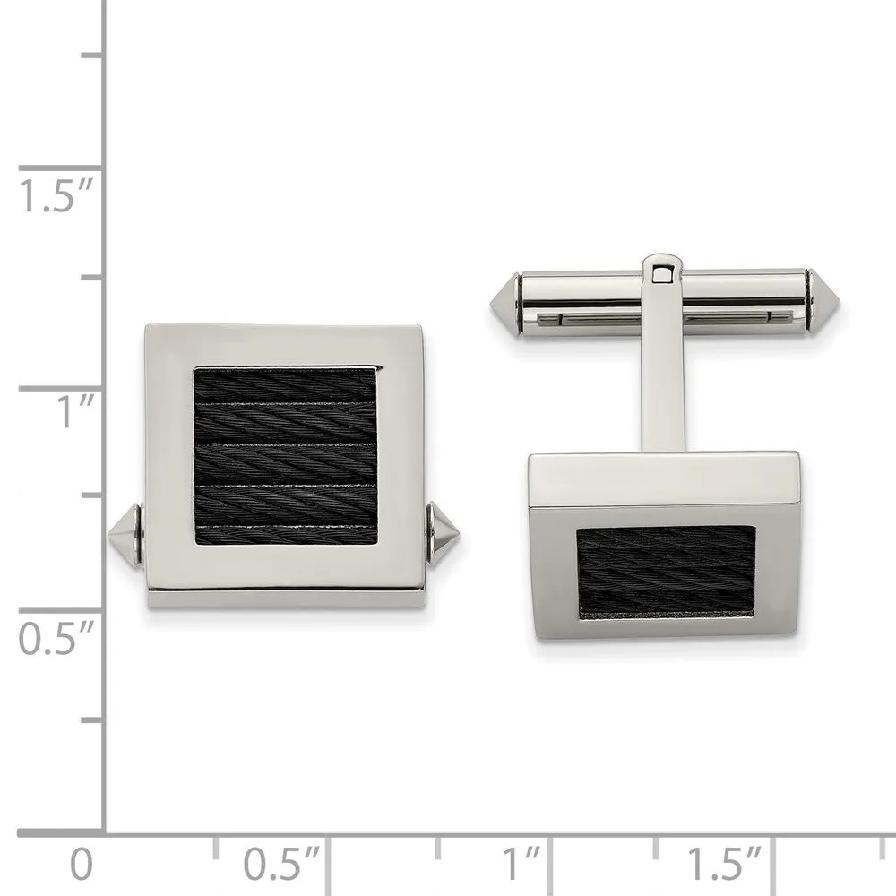 Chisel Titanium Polished Black IP-Plated Wire Cufflinks