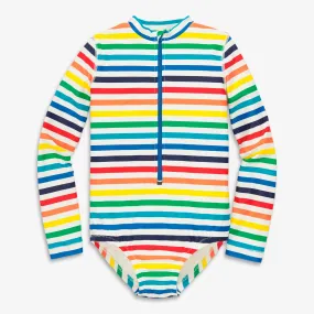 Clearance long sleeve one-piece rash guard in rainbow stripe