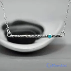 Dainty Silver Blue Gemstone Textured Bar Necklace | Moonkist Designs