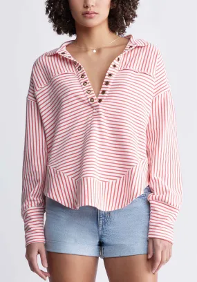 Ellowynne Women’s Striped Sweatshirt in White & Red - KT0099P