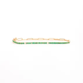 Emerald and White Diamond & Paperclip Half Tennis Bracelet