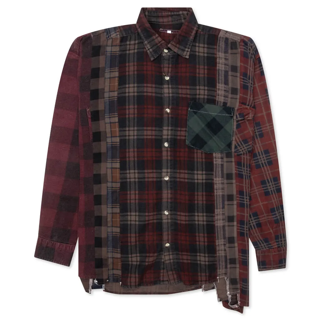 Flannel Shirt 7 Cuts Shirt Over Dye  - Brown