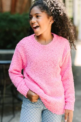 Girls: See You There Candy Pink Popcorn Knit Pullover Sweater