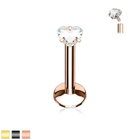 Heart CZ Prong Set Labret 316L Surgical Steel Internally Threaded