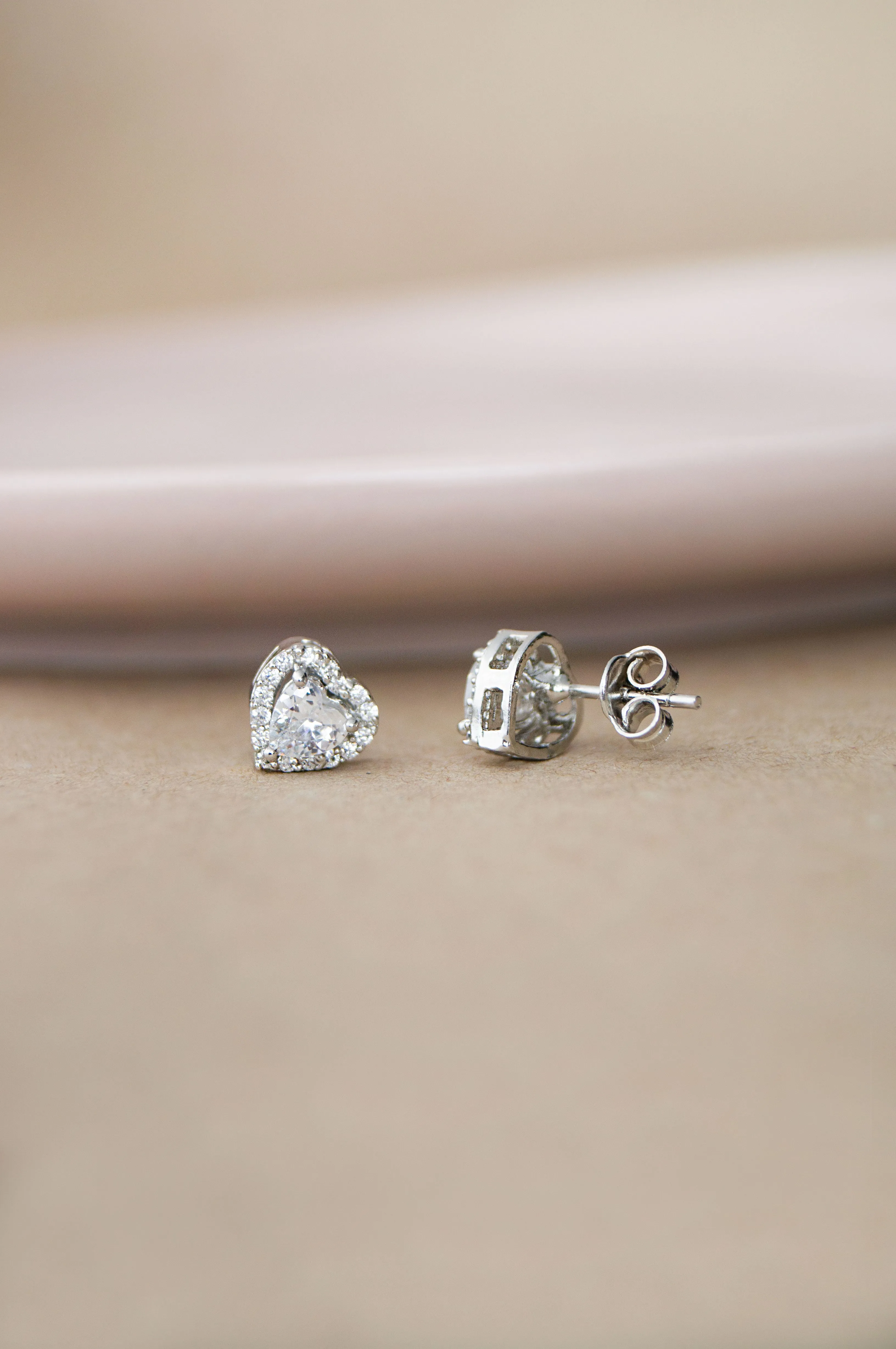 Heart Solitaire Rose Gold Plated Sterling Silver Stud Earrings