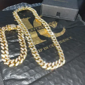 Iced Out 18K Gold Miami Cuban Link   Bracelet Set