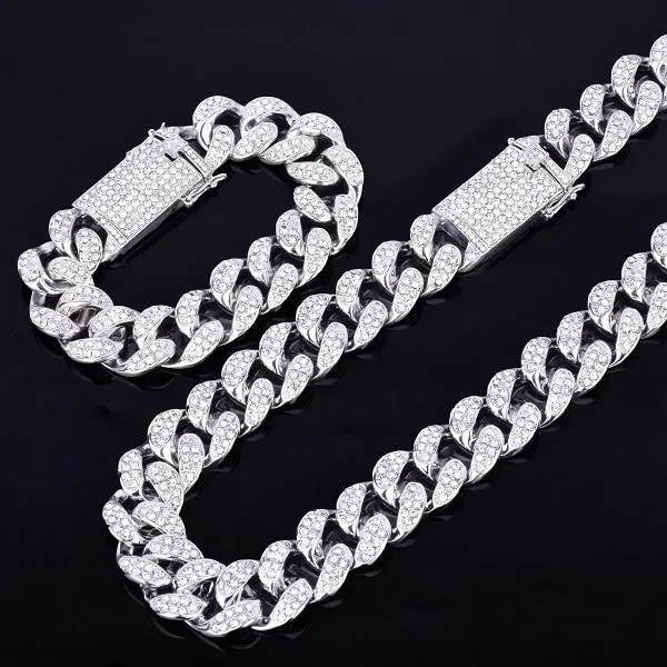 Iced Out 18K Gold Miami Cuban Link   Bracelet Set