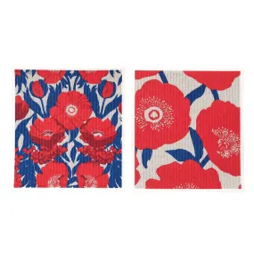 Icelandic Poppies Eco-Friendly blu Sponge Cloth - Set of 2