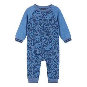 Infant Monster Crewneck Romper  | Blue