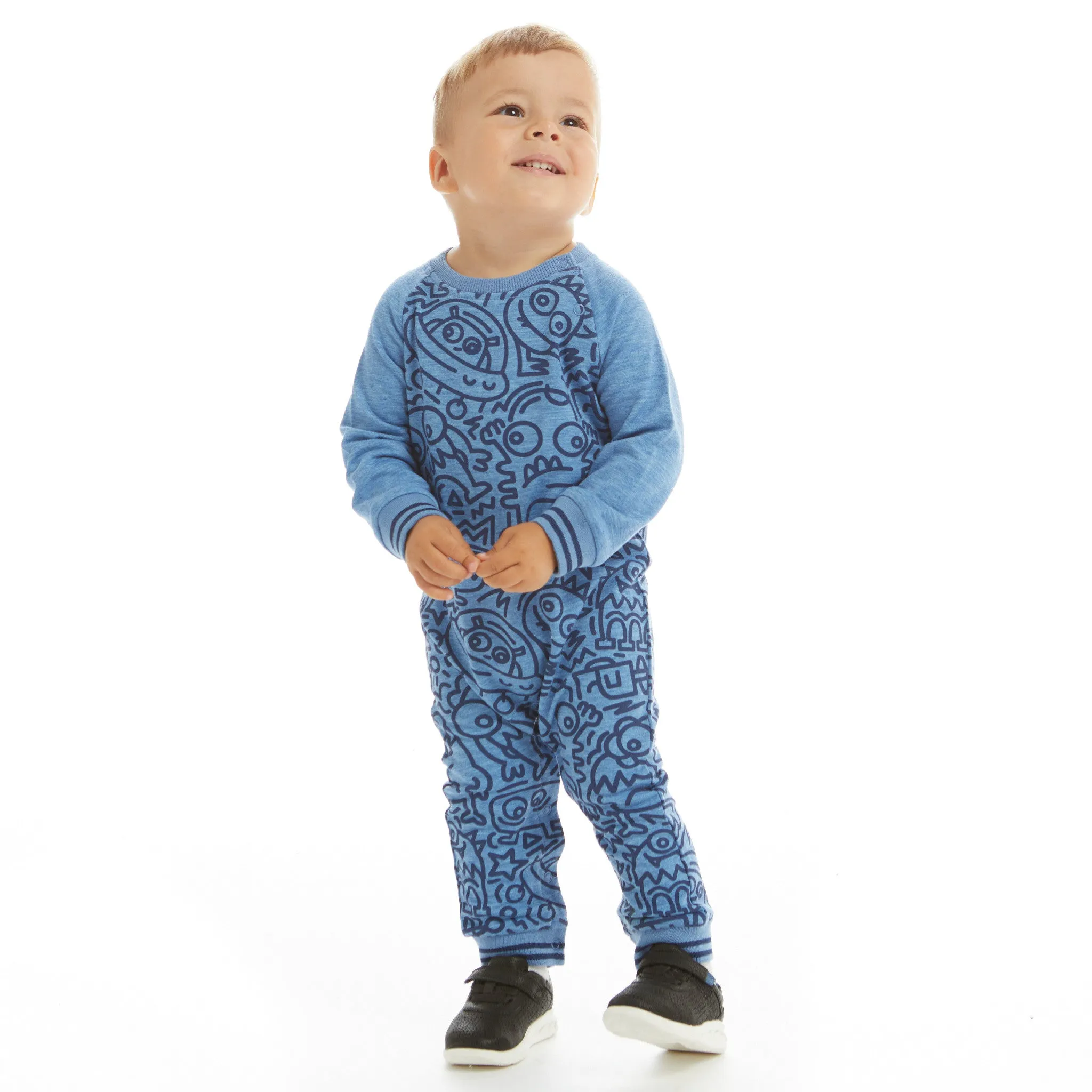 Infant Monster Crewneck Romper  | Blue