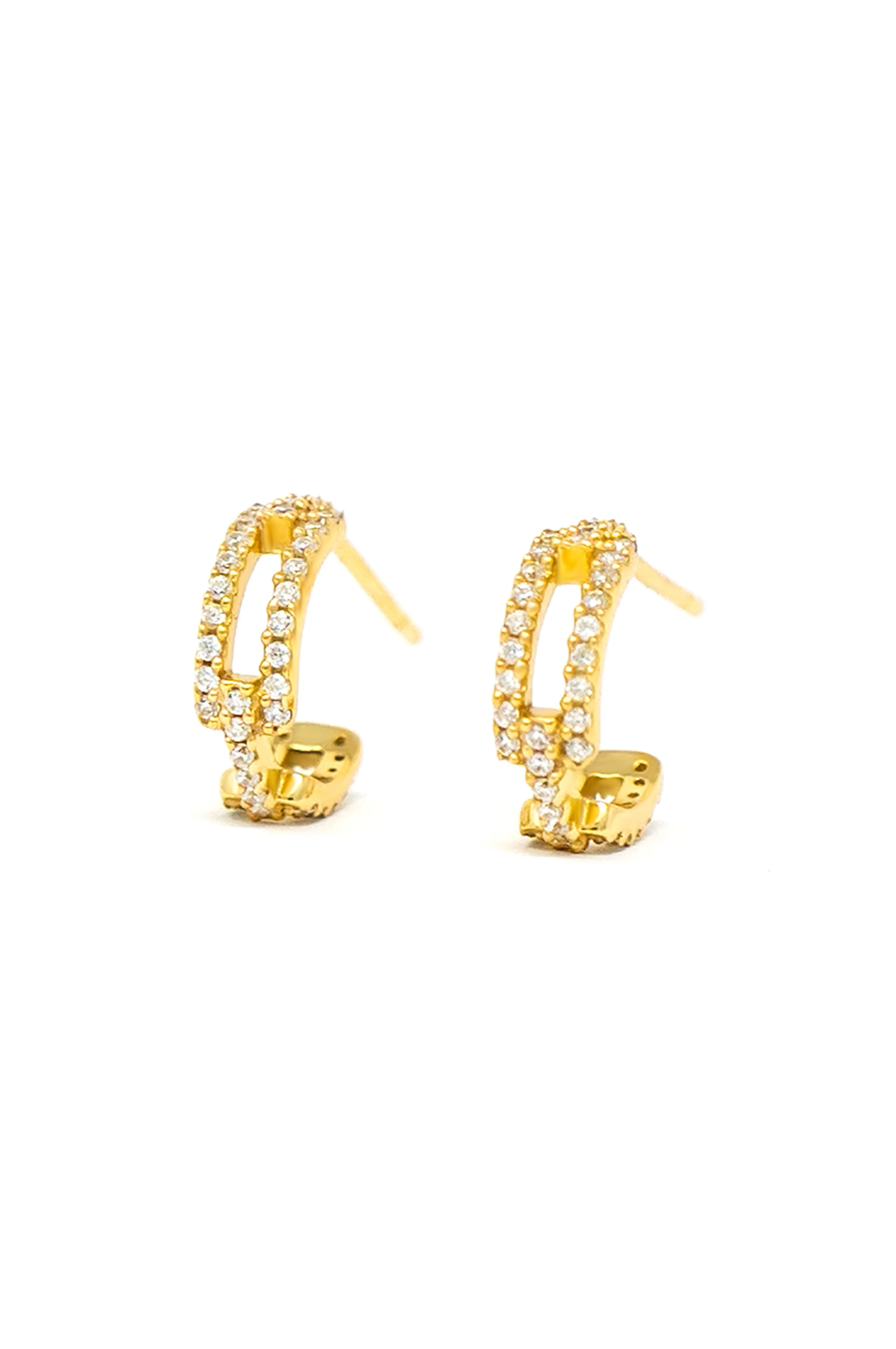 Interlinked Trendy Gold Plated Sterling Silver French Hoop Earrings