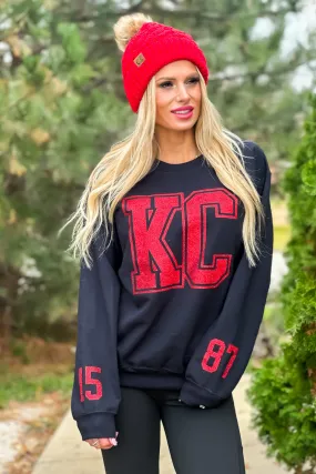 KC Glitter Block Letter 15/87 Sleeve Detail : Black/Red