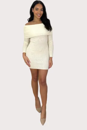 Knitted Bardot Neckline Mini Dress