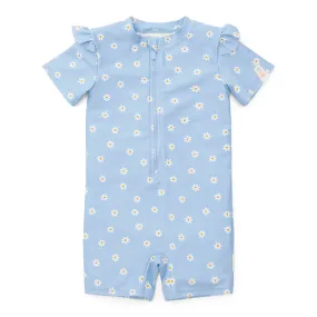 Little Dutch Short-Sleeve Ruffles Swimsuit - Daisies Blue