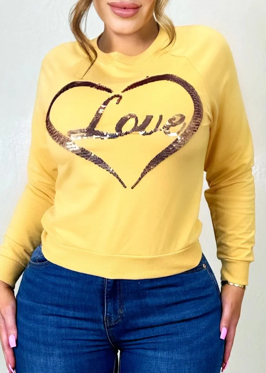 Love Is In The Air Sequin Sweater Yellow