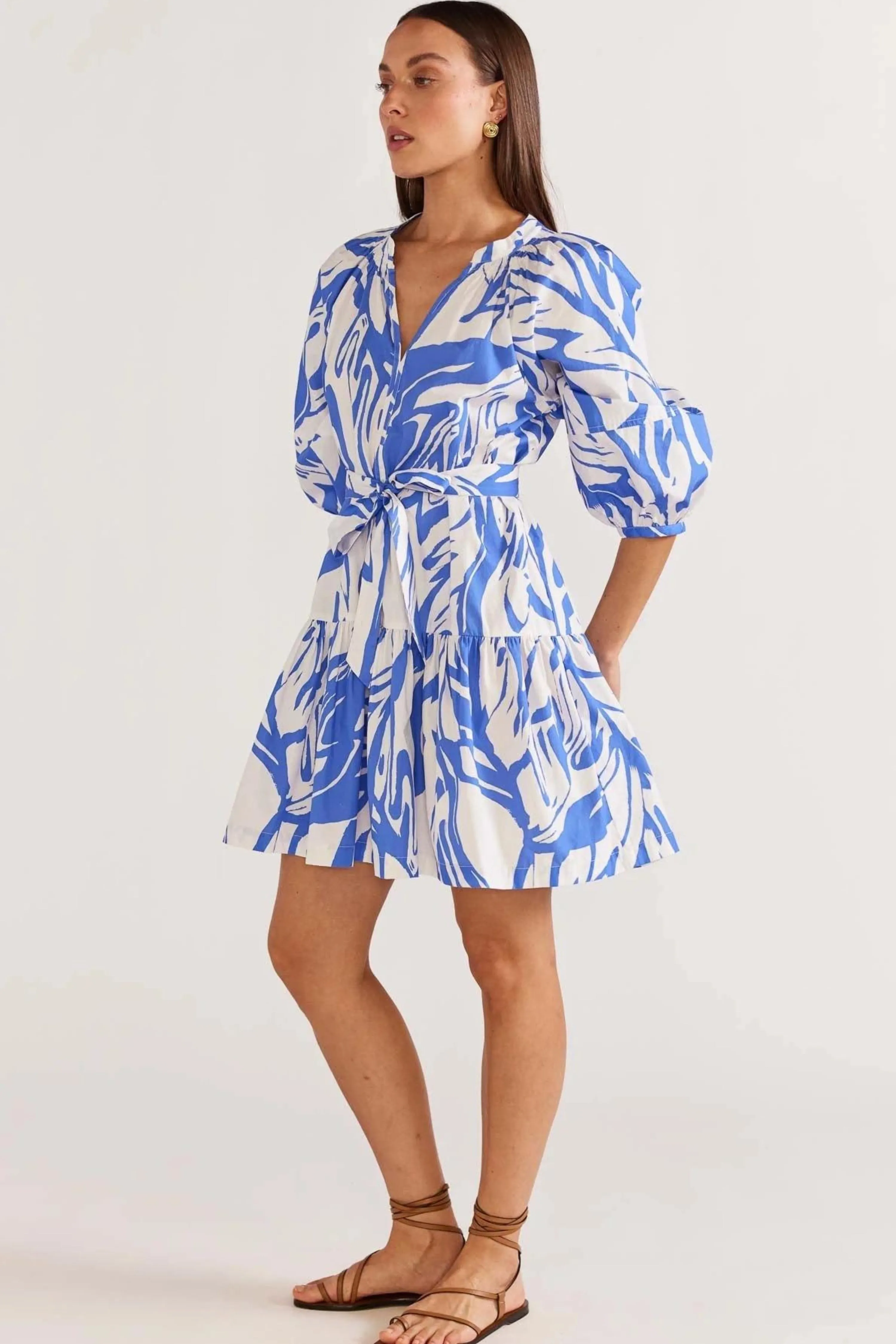 Mariella Blue White Smock Mini Dress