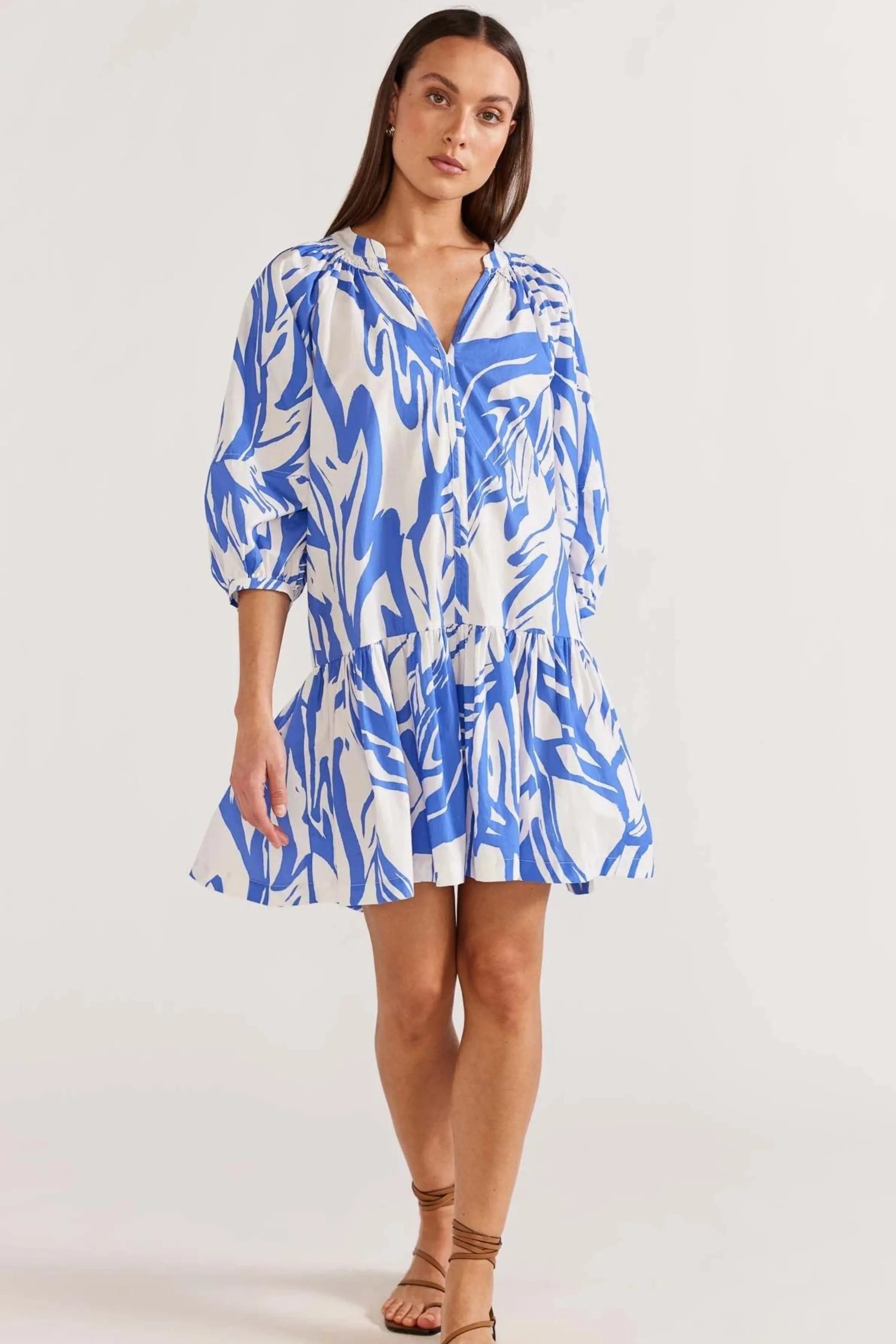 Mariella Blue White Smock Mini Dress