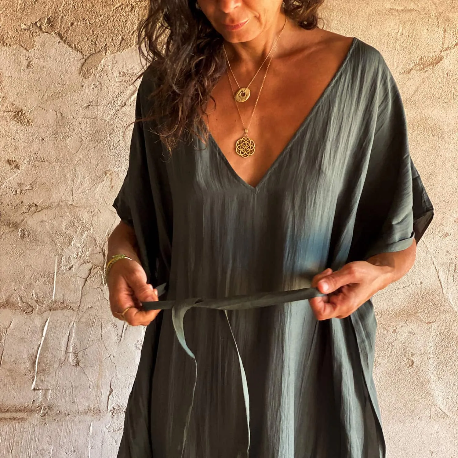 Mellina Dress - Women - HS Habotai Silk 40 - S021 Dark Green Grey