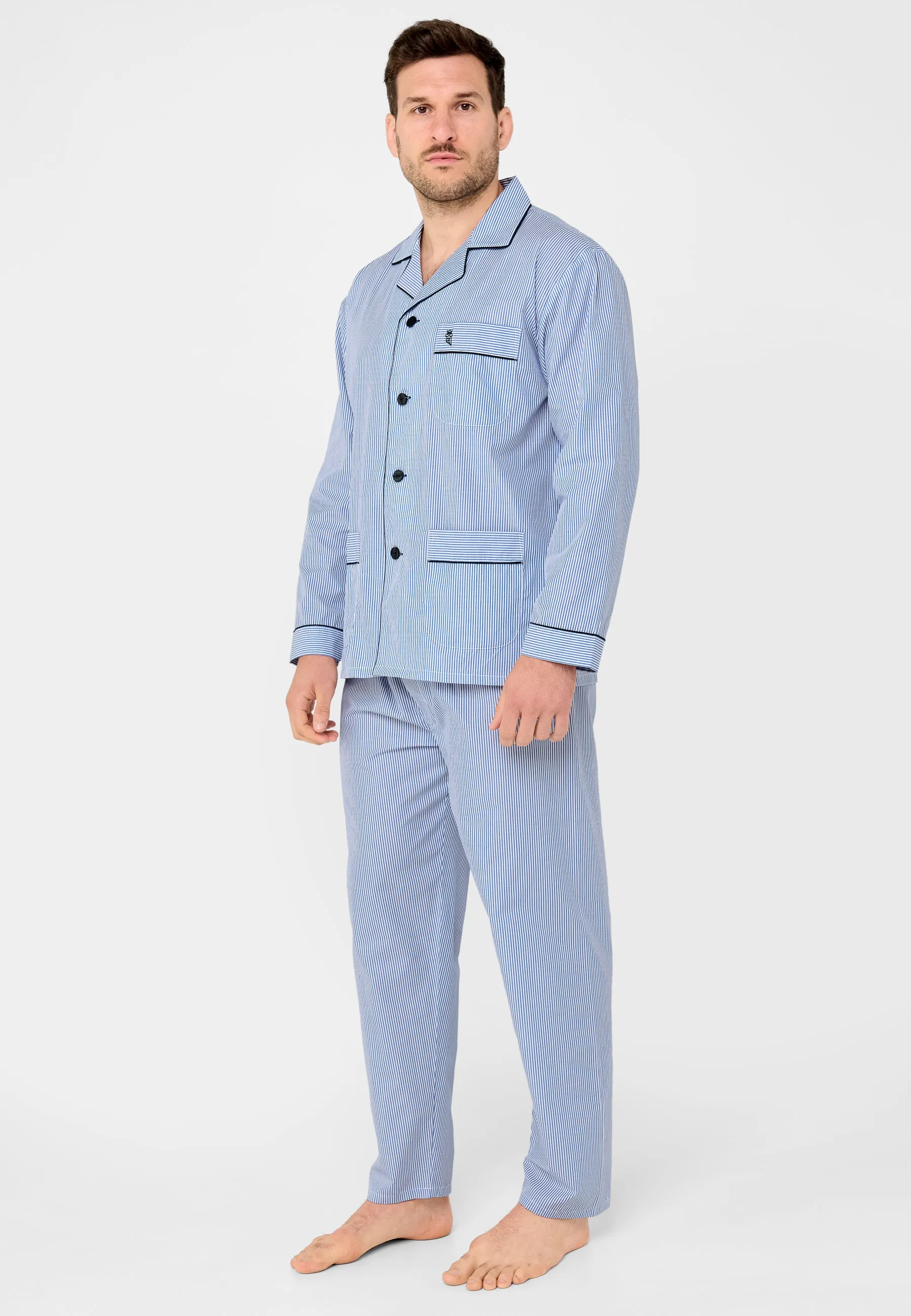 Pijama Hombre Largo Solapa Popelín Rayas - Azul 1912_39