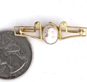 Pink Conch Shell 10k Gold Cameo Bar Pin