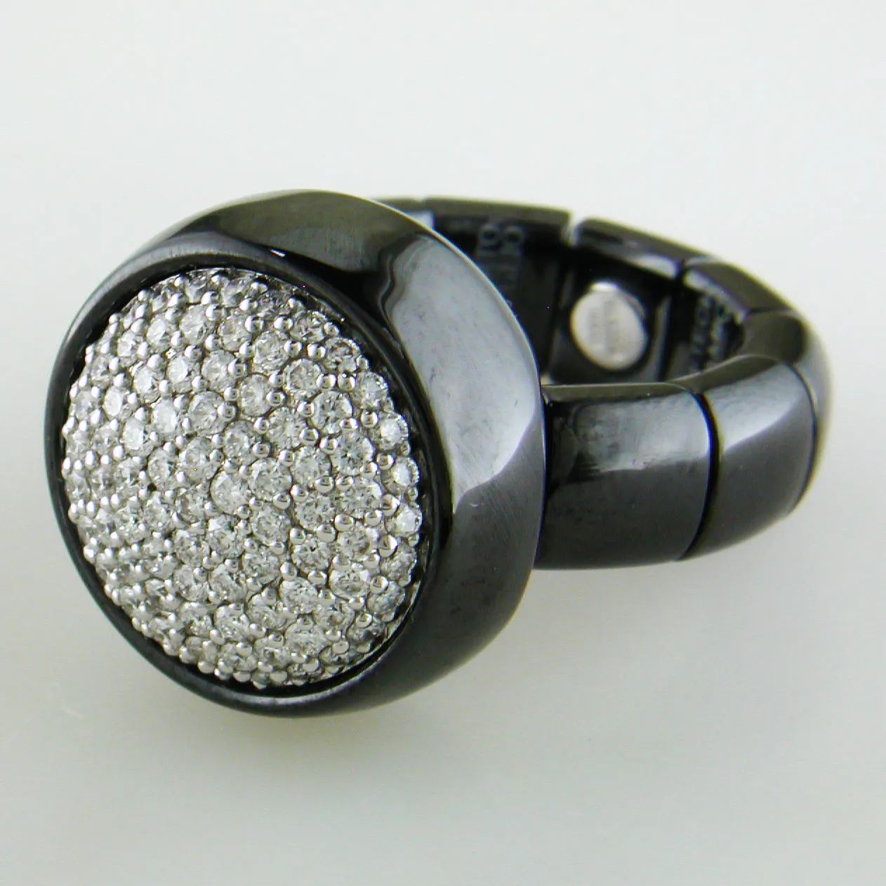 Roberto Demeglio Dama Elastic Stretch Large Ring in Black Shiny Ceramic with Round Diamonds