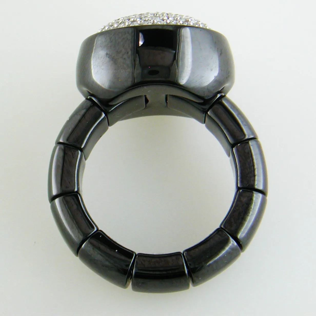 Roberto Demeglio Dama Elastic Stretch Large Ring in Black Shiny Ceramic with Round Diamonds