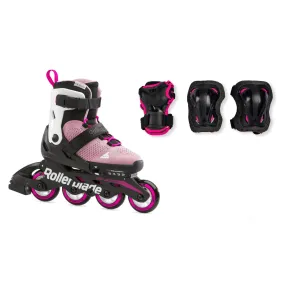 Rollerblade Micro Combo G extendable skate for girls with protections included 07102300T93 pink white