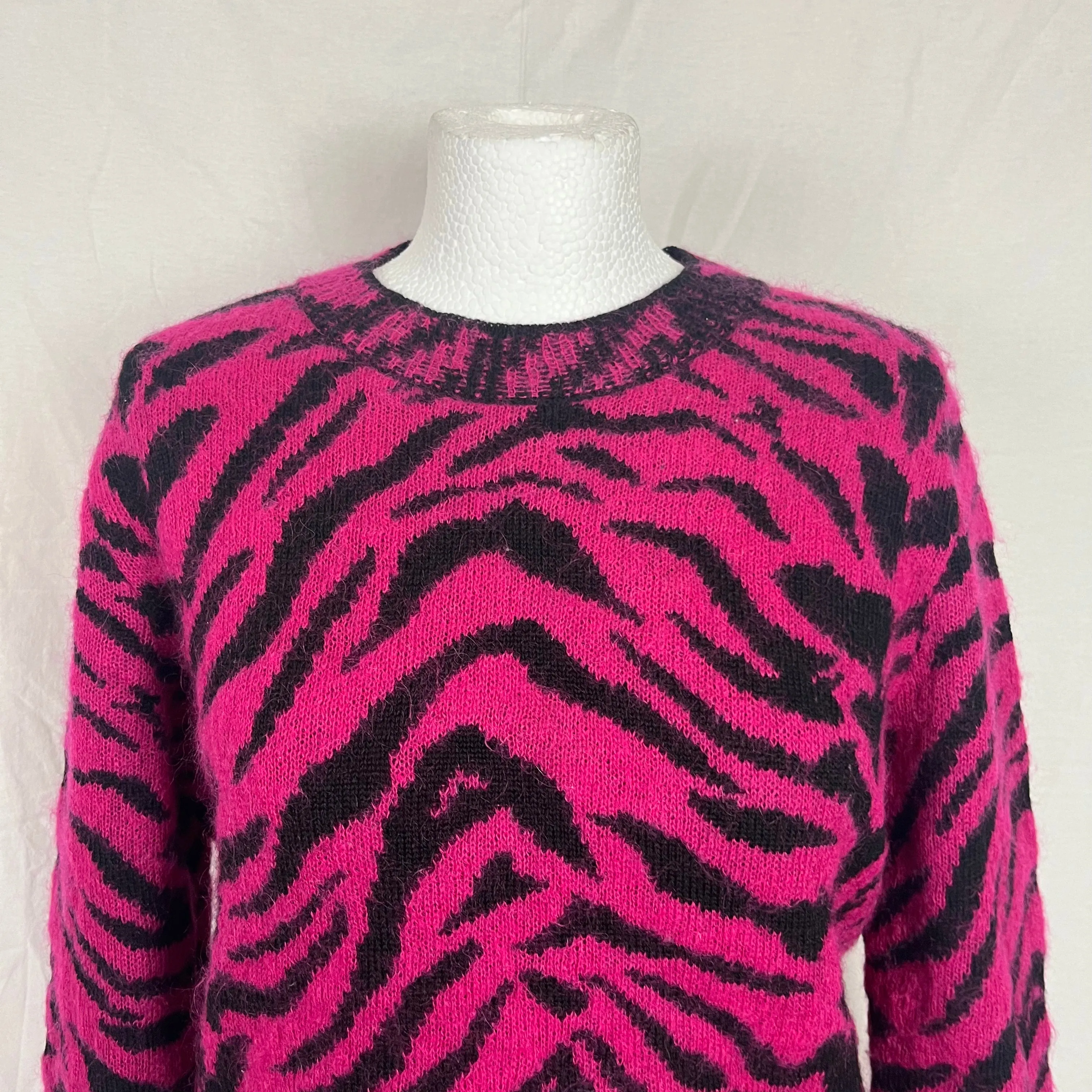 Saint Laurent Pink Zebra Print Mohair Jumper S