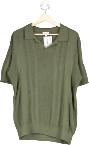 Sunspel Green Ribbed Knit Open Collar Polo Shirt UK M