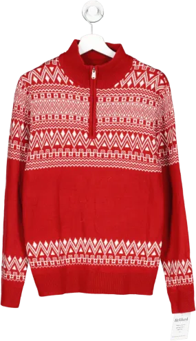 Threadbare Red Fairisle Zip Neck Jumper UK S