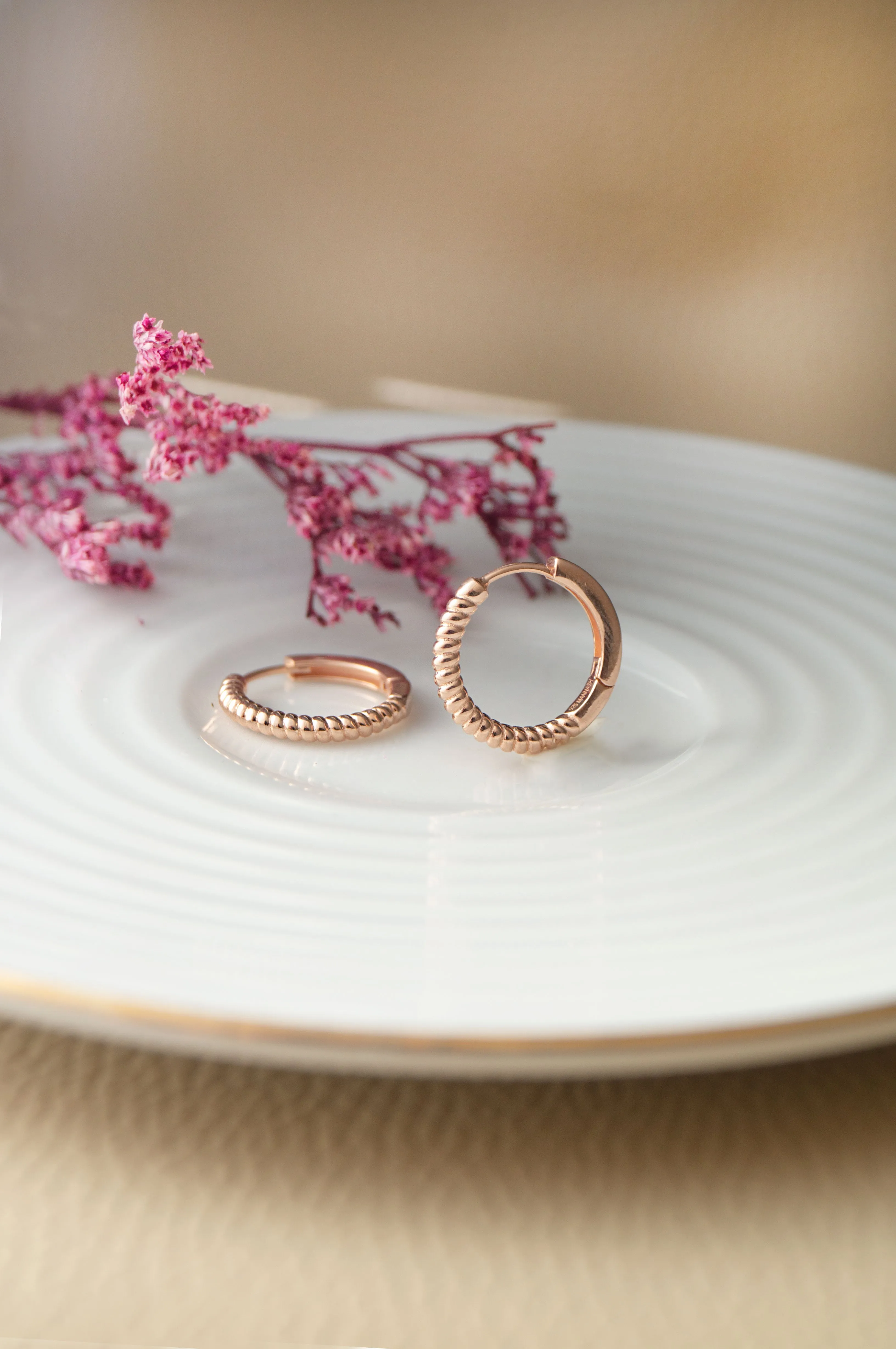 Twisting Glam Rose Gold Plated Sterling Silver Hoop Earrings