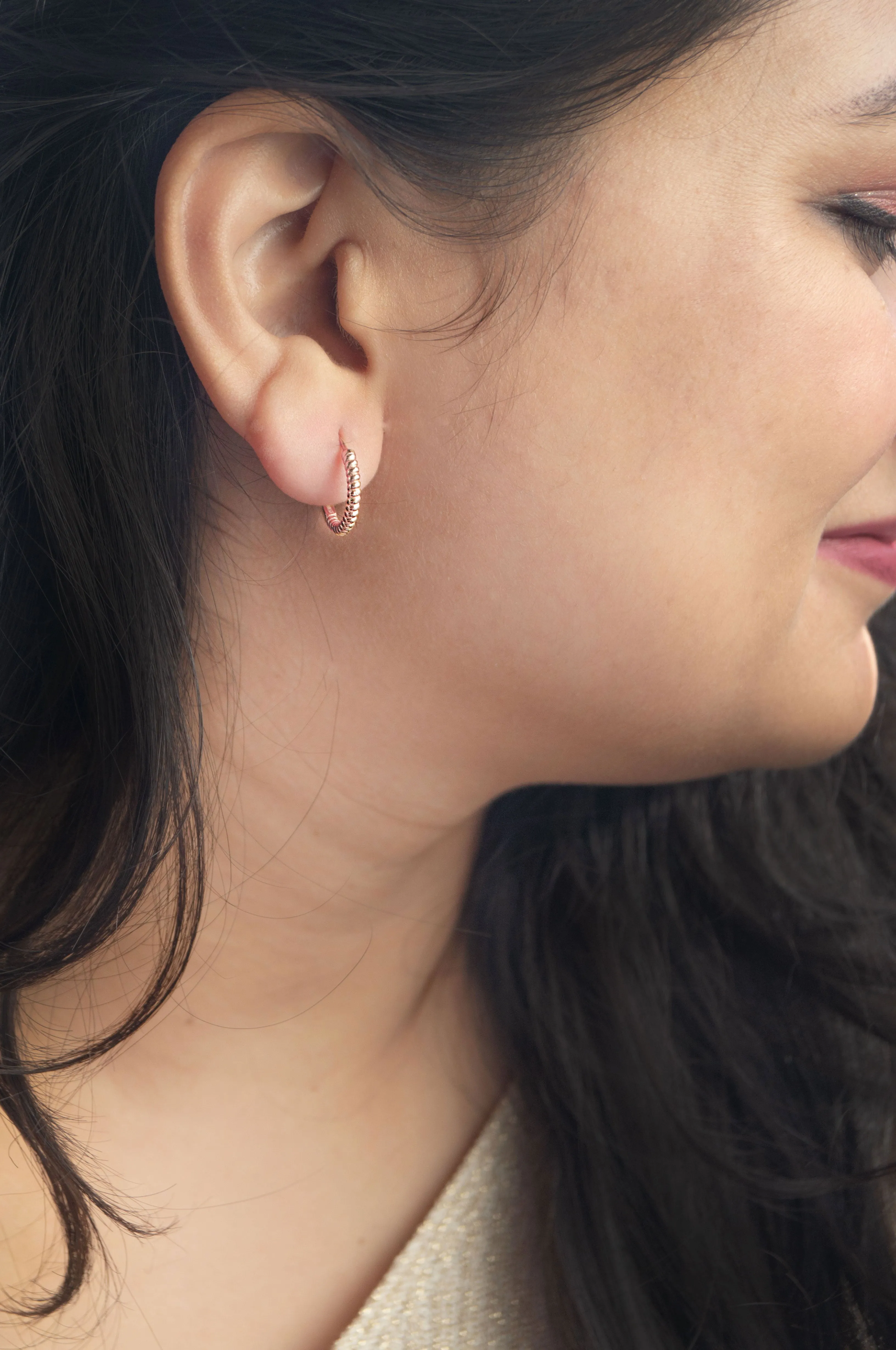 Twisting Glam Rose Gold Plated Sterling Silver Hoop Earrings