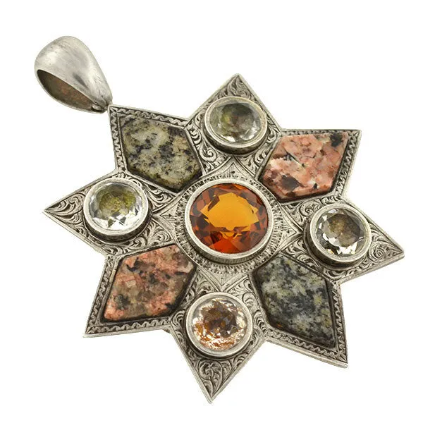 Victorian Sterling Citrine Paste & Granite Starburst Pendant