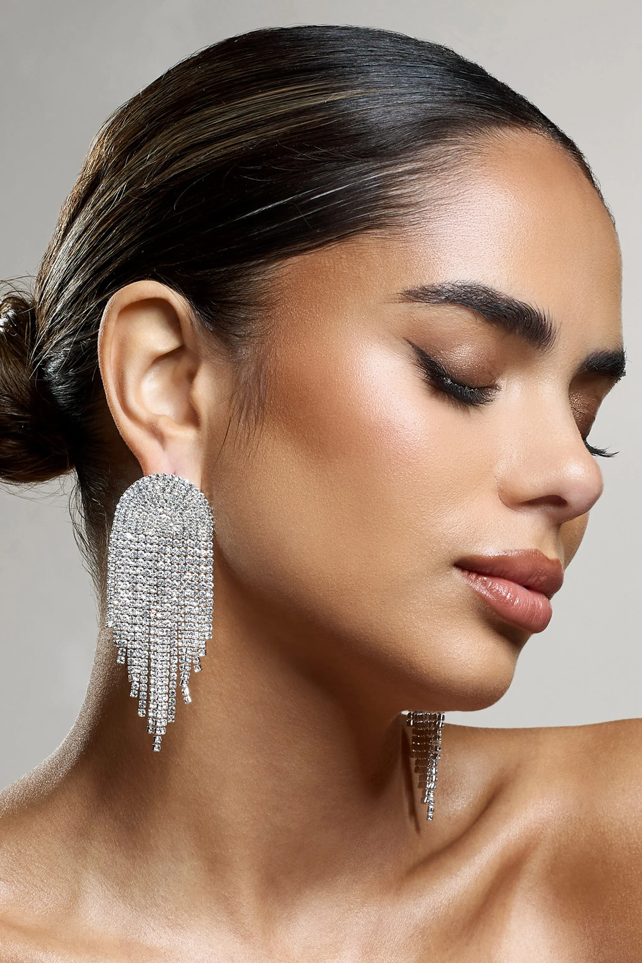 Waterfall | Silver Diamante Tassel Earrings