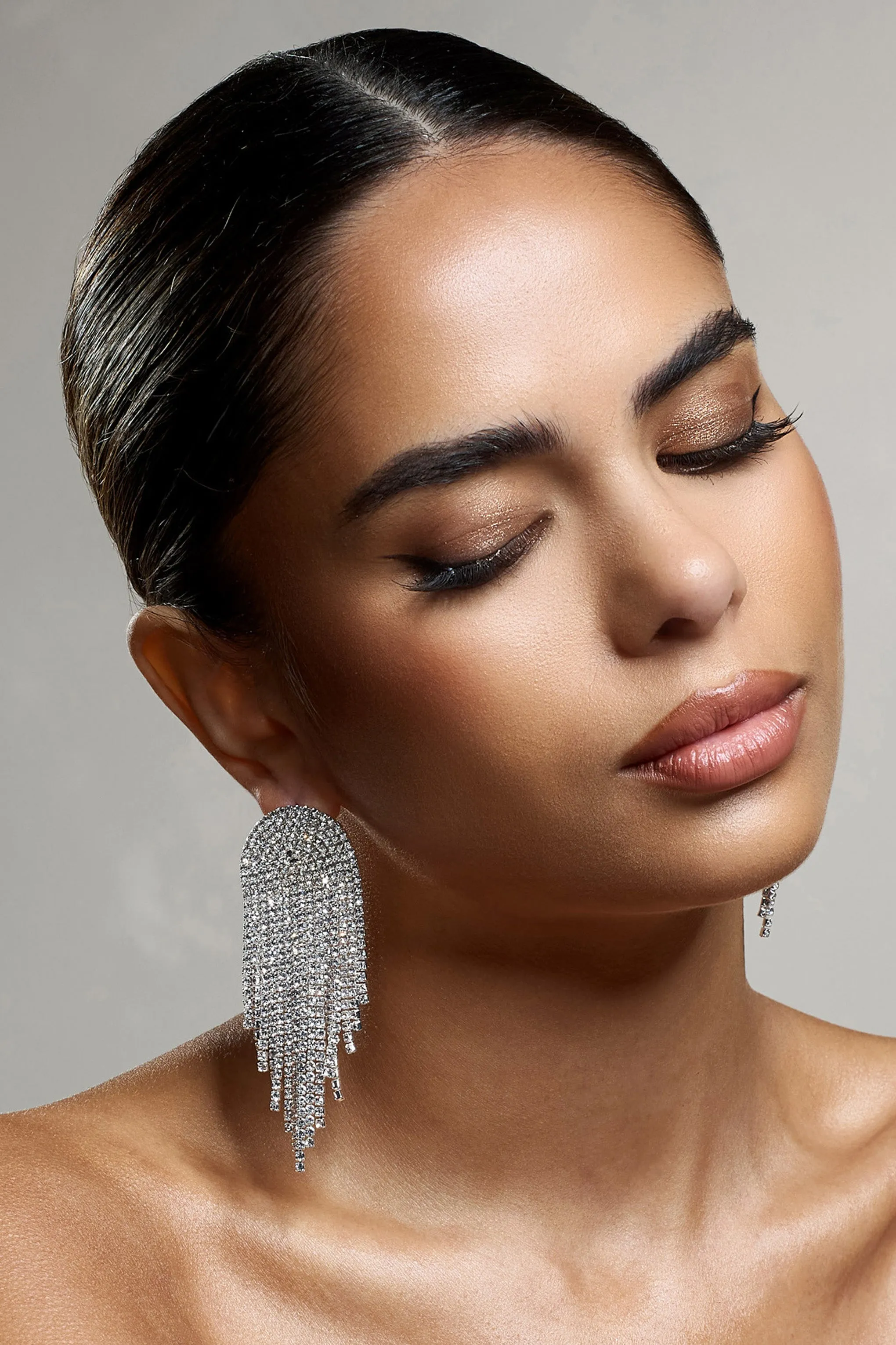 Waterfall | Silver Diamante Tassel Earrings